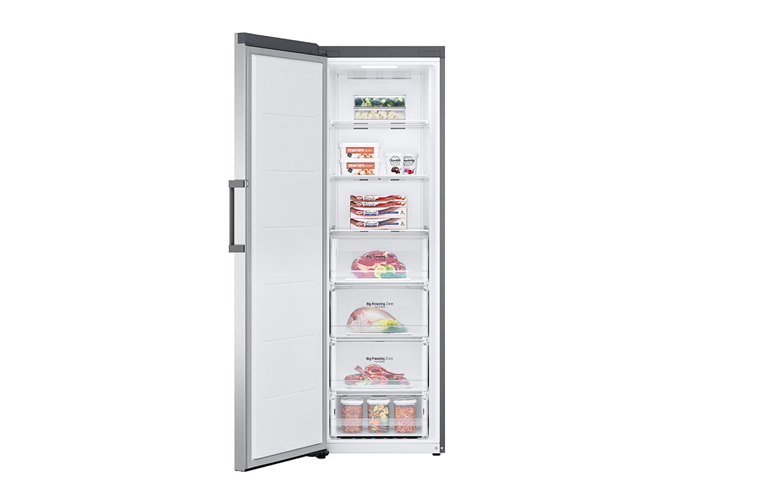 LG 324L Frittstående fryseskap (Shiny Steel) - Energiklasse E, Total No Frost, Express Freeze, Smart Diagnosis™ med Wi-Fi, Front, åpent, GFE41PZGSZ, thumbnail 2