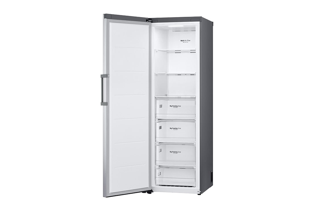 LG 324L Frittstående fryseskap (Shiny Steel) - Energiklasse E, Total No Frost, Express Freeze, Smart Diagnosis™ med Wi-Fi, Høyre side, åpent med mat, GFE41PZGSZ, thumbnail 12