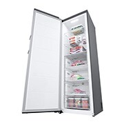 LG 324L Frittstående fryseskap (Shiny Steel) - Energiklasse E, Total No Frost, Express Freeze, Smart Diagnosis™ med Wi-Fi, Sett fra høyre, åpent, GFE41PZGSZ, thumbnail 8
