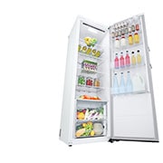 LG 386L Frittstående kjøleskap (Hvit) - Energiklasse E, Door Cooling™, LINEARCooling™, Moist Balance Crisper ™,  Smart Diagnosis™ med Wi-Fi, Sett fra venstre, åpent med mat, GLE51SWGSZ, thumbnail 9