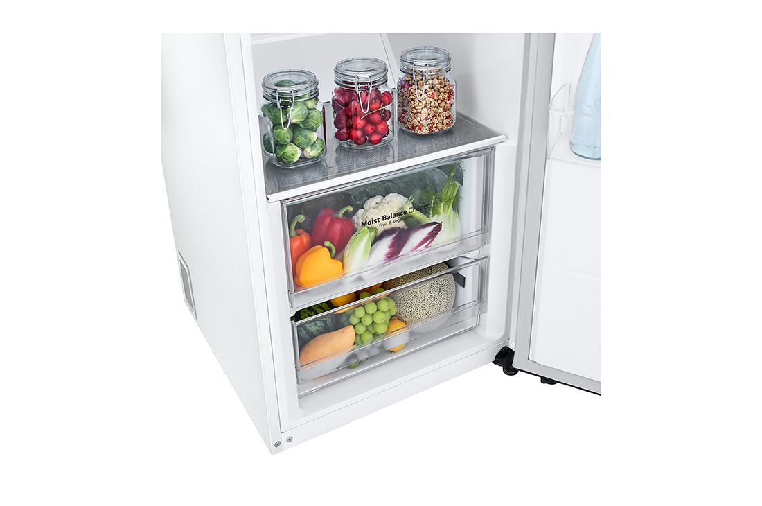 LG 386L Frittstående kjøleskap (Hvit) - Energiklasse E, Door Cooling™, LINEARCooling™, Moist Balance Crisper ™,  Smart Diagnosis™ med Wi-Fi, Front, åpent, GLE51SWGSZ, thumbnail 2