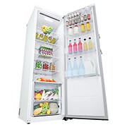 LG 386L Frittstående kjøleskap (Hvit) - Energiklasse E, Door Cooling™, LINEARCooling™, Moist Balance Crisper ™,  Smart Diagnosis™ med Wi-Fi, Sett fra venstre, åpent med mat, GLE51SWGSZ, thumbnail 9