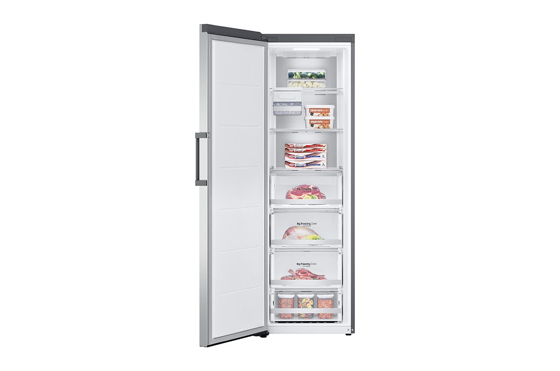 LG 324L Frittstående fryseskap (Shiny Steel) - Energiklasse E, Total No Frost, Express Freeze, Smart Diagnosis™ med Wi-Fi, Front, åpent, GFE61PZCSZ, thumbnail 2