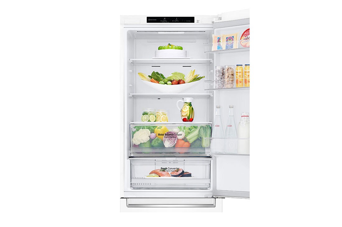 LG 1.86M 341L Kombiskap(Hvit) - Energiklasse D,  Nature Fresh, Door Cooling+™ og Smart Diagnosis™, toppdøren åpen med mat, GBB61SWGGN, thumbnail 10