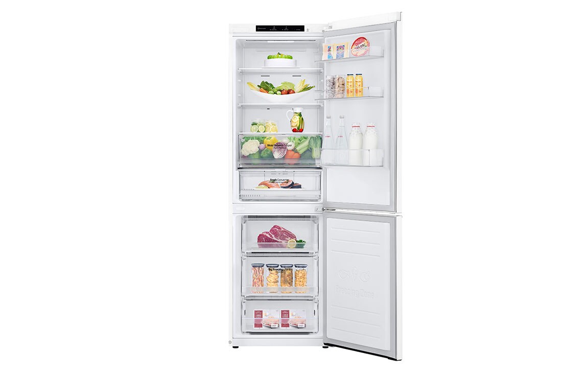 LG 1.86M 341L Kombiskap(Hvit) - Energiklasse D,  Nature Fresh, Door Cooling+™ og Smart Diagnosis™, forfra alle åpne med mat, GBB61SWGGN, thumbnail 2