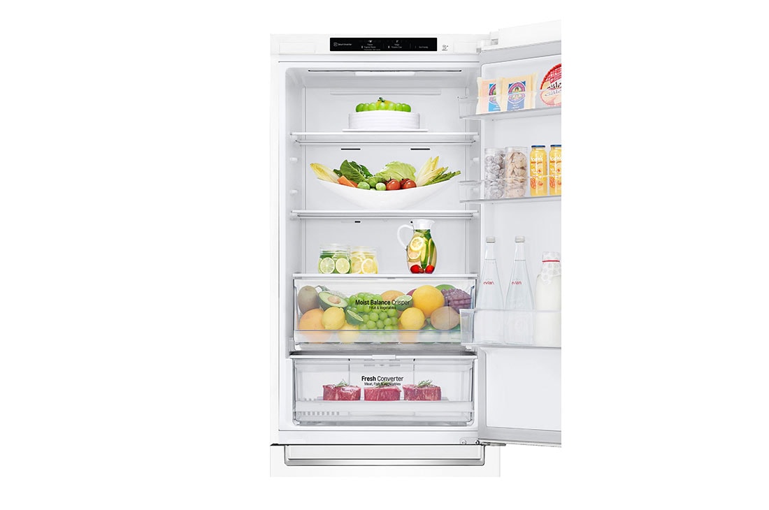 LG 1.86M 341L Kombiskap(Hvit) - Energiklasse D,  Nature Fresh, Door Cooling+™ og Smart Diagnosis™, toppdøren åpen med mat, GBB61SWGGN, thumbnail 9