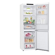 LG 1.86M 341L Kombiskap(Hvit) - Energiklasse D,  Nature Fresh, Door Cooling+™ og Smart Diagnosis™, venstre sidevisning med dør åpen med mat, GBB61SWGGN, thumbnail 12