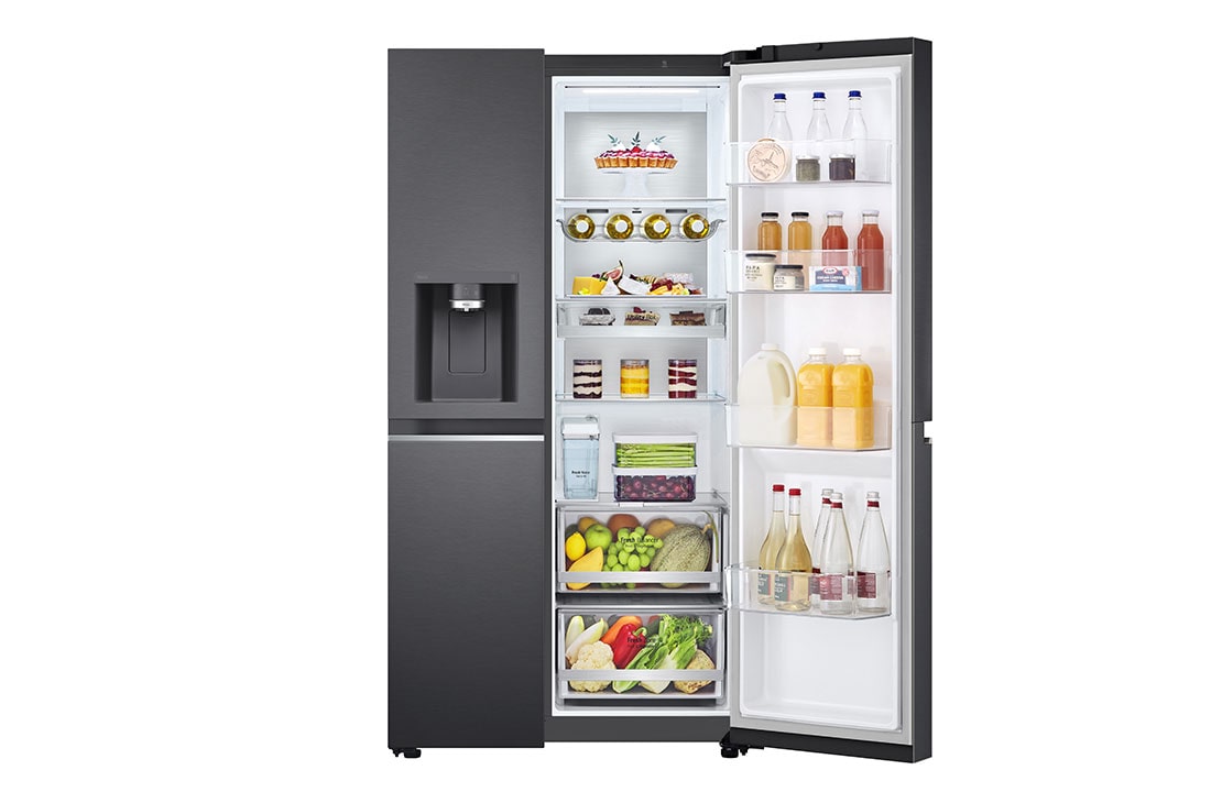 LG 635L Side by Side (Matte Black), Energiklasse D, Vann/isdispenser uten vanntilkobling, Smart Diagnosis™ med Wi-Fi, FrontRightOpen_Food, GSLV91MCAD, thumbnail 2