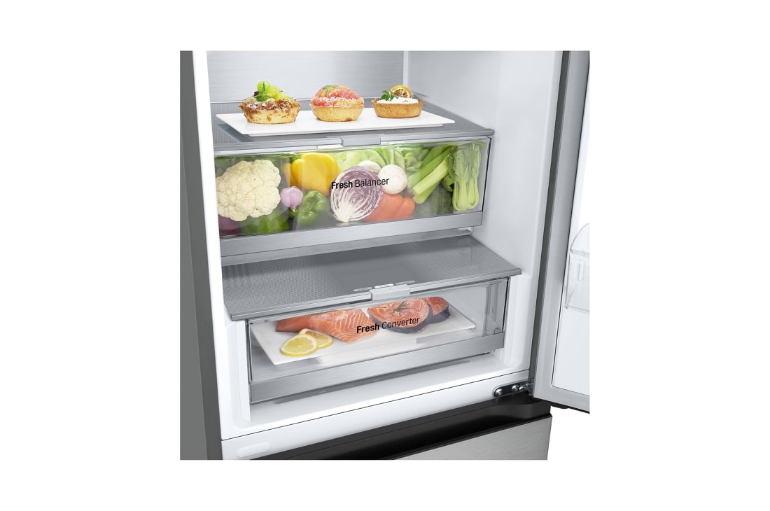 LG 2.03M 387L Kombiskap(Metal Sorbet ) - Energiklasse A, Nature Fresh, Door Cooling+™ og Smart Diagnosis™, drawer view with meat, GBV7280AMB, thumbnail 6