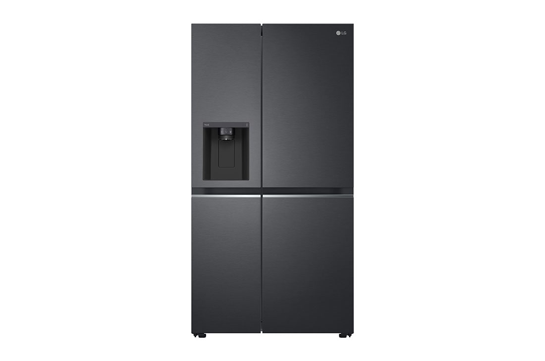 LG 635L Side by Side (Matte Black Stainless Steel), Energiklasse D, Vann/isdispenser uten vanntilkobling, Smart Diagnosis™ med Wi-Fi, Front View, GSLV71MCTD