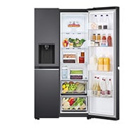 LG 635L Side by Side (Matte Black Stainless Steel), Energiklasse D, Vann/isdispenser uten vanntilkobling, Smart Diagnosis™ med Wi-Fi, Front Right Open Food, GSLV71MCTD, thumbnail 9