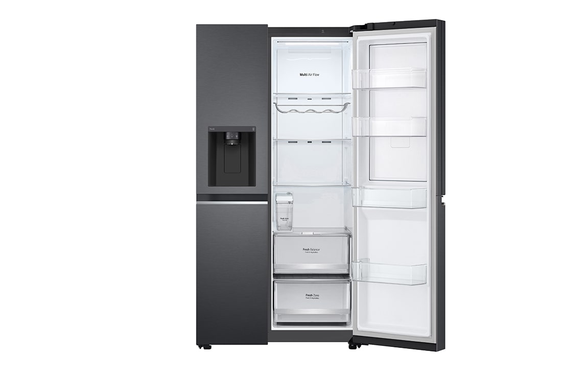LG 635L Door in Door™ Side by Side (Matte Black Stainless Steel), Energiklasse E, Vann/isdispenser uten vanntilkobling, Smart Diagnosis™ med Wi-Fi, Front Right Open without food, GSJV71MCLE, thumbnail 12