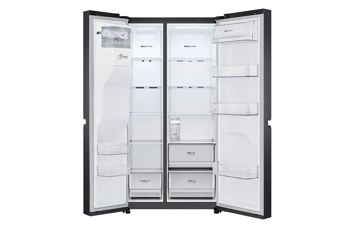 LG 634L Side by Side (Matte Black Stainless Steel), Energiklasse F, Vann/isdispenser uten vanntilkobling, Smart Diagnosis™, front door open , GSLV31MCXM, thumbnail 4