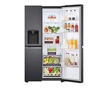 LG 635L Side by Side (Matte Black Stainless Steel), Energiklasse F, Vann/isdispenser med vanntilkobling, Smart Diagnosis™ med Wi-Fi, Front Right Open Food, GSLV70MCTM, thumbnail 9