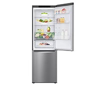 LG 1.86M 341L Kombiskap(Shiny Steel) - Energiklasse D, Nature Fresh, Door Cooling+™ og Smart Diagnosis™, full visning toppdør åpen med mat, GBB61PZGGN, thumbnail 4