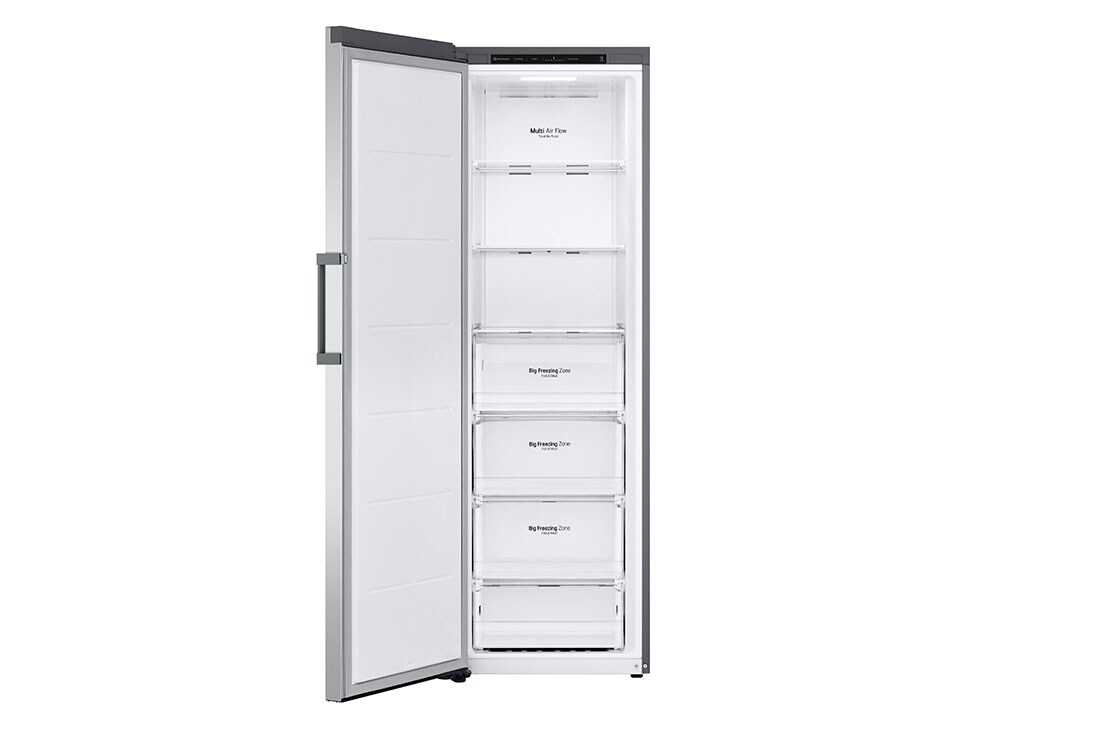 LG 324L Frittstående fryseskap (Shiny Steel) - Energiklasse D, Total No Frost, Express Freeze, Front åpen, med mat, GFT41PZGSF, thumbnail 3