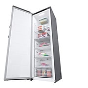 LG 324L Frittstående fryseskap (Shiny Steel) - Energiklasse D, Total No Frost, Express Freeze, Sett fra høyre, åpent, GFT41PZGSF, thumbnail 8