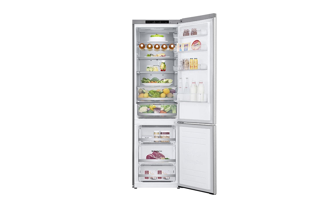 LG 2.03M 381L Kombiskap(Metal Sorbet) - Energiklasse A (A-20%), Nature Fresh, Door Cooling⁺™ og Smart Diagnosis™ , Front door open with food, GBB92MBB3P, thumbnail 12