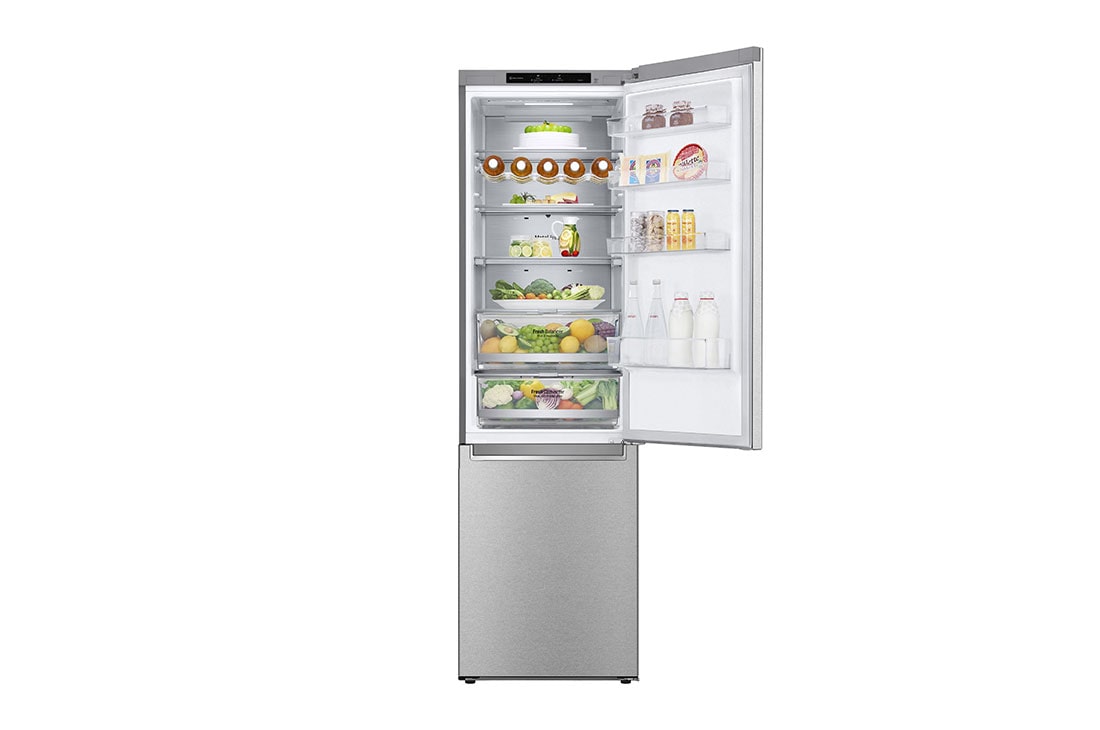 LG 2.03M 381L Kombiskap(Metal Sorbet) - Energiklasse A (A-20%), Nature Fresh, Door Cooling⁺™ og Smart Diagnosis™ , Top door open with food, GBB92MBB3P, thumbnail 11