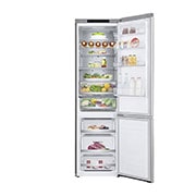 LG 2.03M 381L Kombiskap(Metal Sorbet) - Energiklasse A (A-20%), Nature Fresh, Door Cooling⁺™ og Smart Diagnosis™ , Front door open  with food, GBB92MBB3P, thumbnail 2
