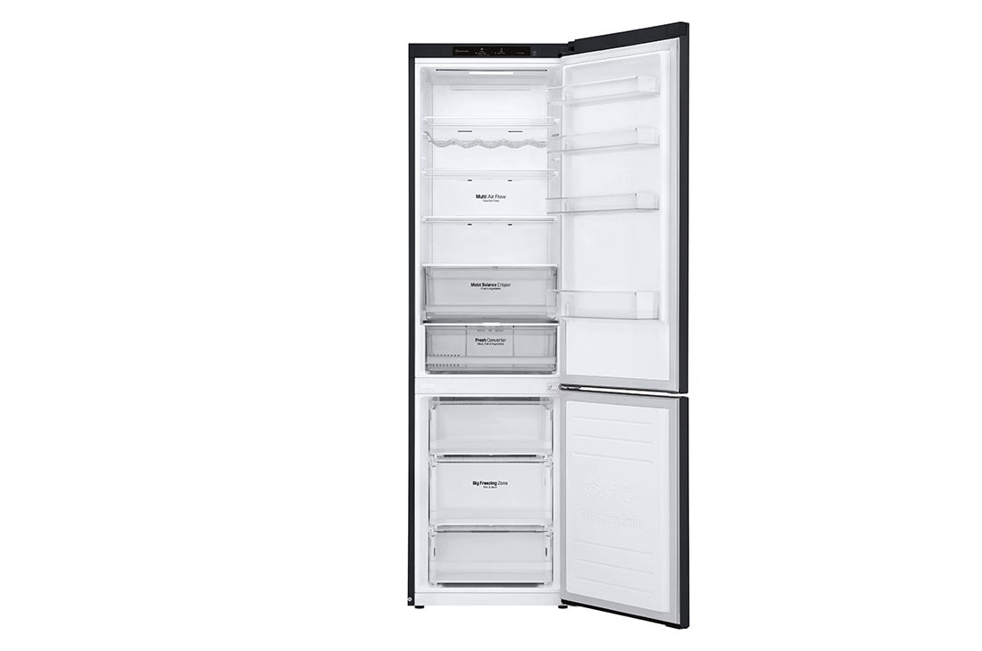 LG 2.03M 384L Kombiskap(Matte Black Stainless Steel) - Energiklasse D, Nature Fresh, Door Cooling+™ og Smart Diagnosis™, Front view open door without food, GBB62MCGGN, thumbnail 4