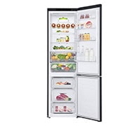 LG 2.03M 384L Kombiskap(Matte Black Stainless Steel) - Energiklasse D, Nature Fresh, Door Cooling+™ og Smart Diagnosis™, Front view open door with food, GBB62MCGGN, thumbnail 3