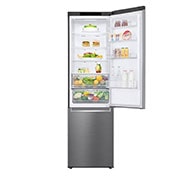 LG 2.03M 384L Kombiskap(Shiny Steel) - Energiklasse C, Door Cooling™ og Smart Diagnosis™ , Front top door open with food view, GBP52PZNCN1, thumbnail 4