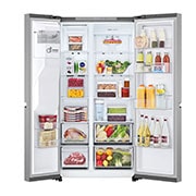 LG 641L Door in Door™ Side by Side (Prime Silver), Energiklasse E, Vann/isdispenser uten vanntilkobling, Smart Diagnosis™ , front open with food, GSJC41PYPE, thumbnail 2
