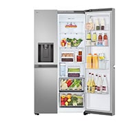 LG 641L Door in Door™ Side by Side (Prime Silver), Energiklasse E, Vann/isdispenser uten vanntilkobling, Smart Diagnosis™ , left door open with food, GSJC41PYPE, thumbnail 4