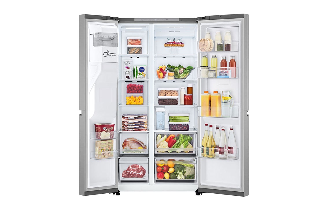LG 641L Door in Door™ Side by Side (Prime Silver), Energiklasse E, Vann/isdispenser uten vanntilkobling, Smart Diagnosis™ , front open with food, GSJC41PYPE, thumbnail 2