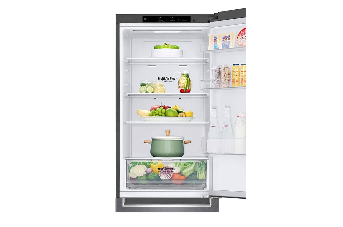 LG GBP61DSPGN 1.86M 341L Kombiskap(Dark Silver) - Energiklasse D, Door Cooling™og Smart Diagnosis™, toppdøren åpen med mat, GBP61DSPGN, thumbnail 9