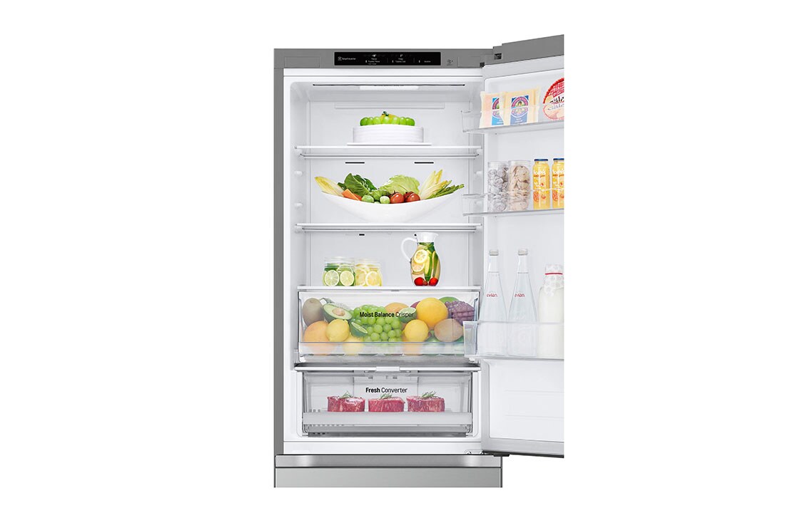 LG 1.86M 344L Kombiskap(Prime Silver) - Energiklasse E, Nature Fresh, Door Cooling+™ og Smart Diagnosis™, toppdøren åpen med mat, GBV3100EPY, thumbnail 9