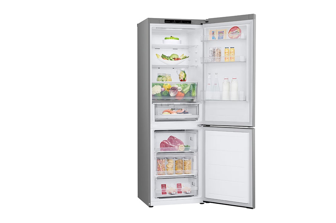 LG 1.86M 344L Kombiskap(Prime Silver) - Energiklasse E, Nature Fresh, Door Cooling+™ og Smart Diagnosis™, venstre side med åpen dør, GBV3100EPY, thumbnail 12