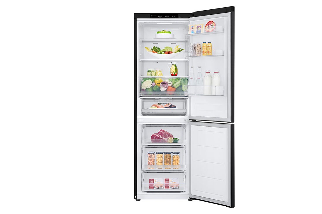LG 1.86M 344L Kombiskap(Matte Black) - Energiklasse E, Nature Fresh, Door Cooling+™ og Smart Diagnosis™, forfra alle åpne uten mat, GBV3100EEP, thumbnail 2