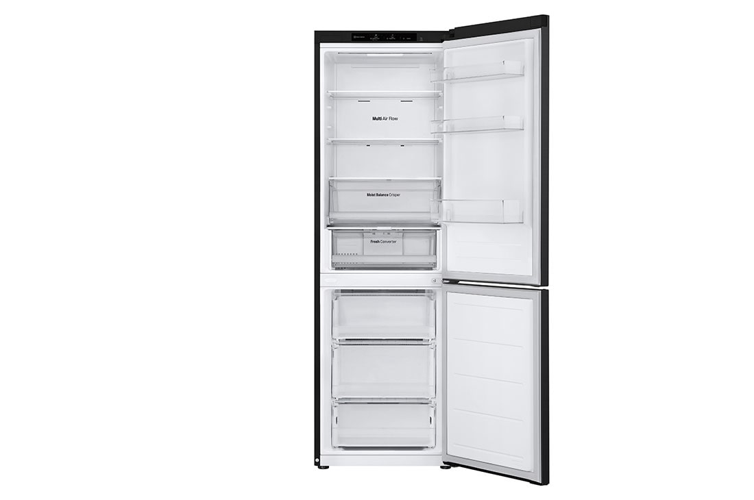 LG 1.86M 344L Kombiskap(Matte Black) - Energiklasse E, Nature Fresh, Door Cooling+™ og Smart Diagnosis™, forfra alle åpne med mat, GBV3100EEP, thumbnail 3