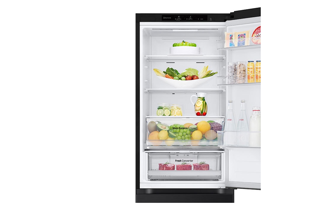 LG 1.86M 344L Kombiskap(Matte Black) - Energiklasse E, Nature Fresh, Door Cooling+™ og Smart Diagnosis™, skjermpanel, GBV3100EEP, thumbnail 4