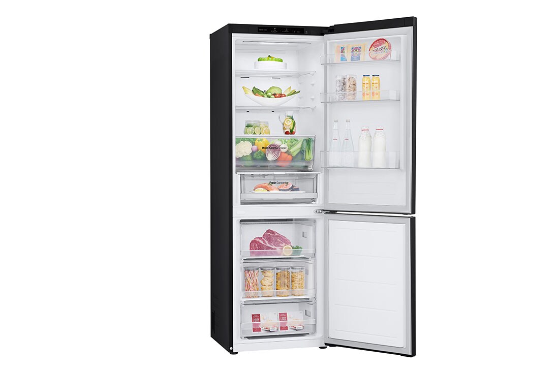 LG 1.86M 344L Kombiskap(Matte Black) - Energiklasse E, Nature Fresh, Door Cooling+™ og Smart Diagnosis™, toppdøren åpen med mat, GBV3100EEP, thumbnail 10
