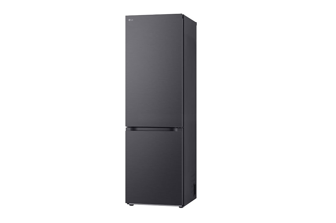 LG 1.86M 344L Kombiskap(Matte Black) - Energiklasse E, Nature Fresh, Door Cooling+™ og Smart Diagnosis™, venstre sidevisning med dør åpen med mat, GBV3100EEP, thumbnail 13