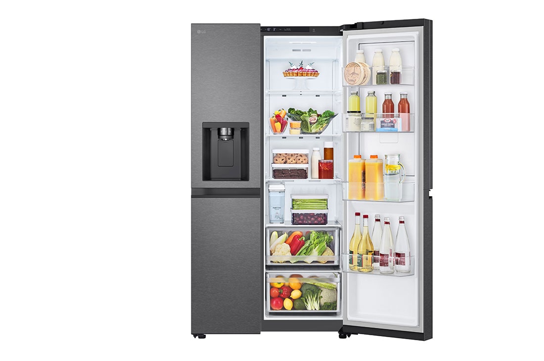 LG 641L Door in Door™ Side by Side (Matte Black), Energiklasse E, Vann/isdispenser uten vanntilkobling, Smart Diagnosis™ , Front top Open with food , GSJC41EPPE, thumbnail 6