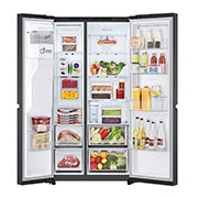 LG 641L Door in Door™ Side by Side (Matte Black), Energiklasse E, Vann/isdispenser uten vanntilkobling, Smart Diagnosis™ , Front Right Open with food, GSJC41EPPE, thumbnail 4