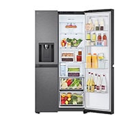 LG 641L Door in Door™ Side by Side (Matte Black), Energiklasse E, Vann/isdispenser uten vanntilkobling, Smart Diagnosis™ , Front top Open with food , GSJC41EPPE, thumbnail 6