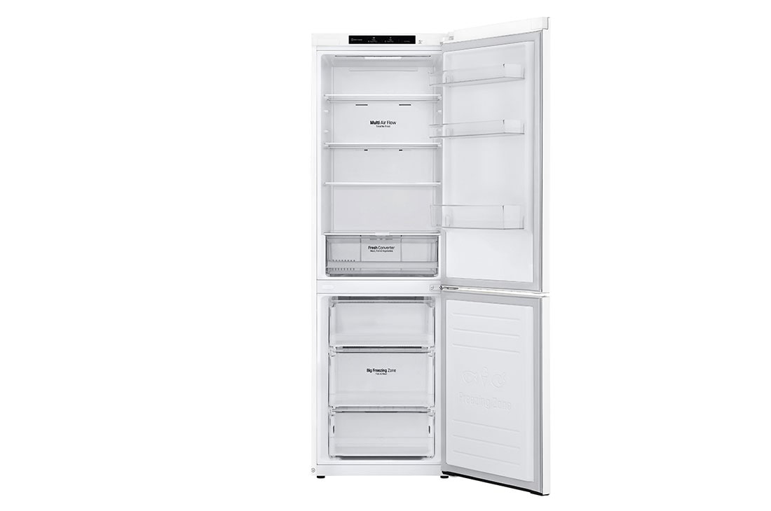 LG GBP61SWPGN 1.86M 341L Kombiskap(Hvit) - Energiklasse D, Door Cooling™og Smart Diagnosis™, Front view all door open without food, GBP61SWPGN, thumbnail 3