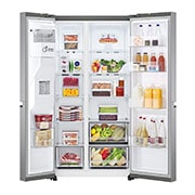 LG 635L Side by Side (Shiny Steel), Energiklasse E, Vann/isdispenser med vanntilkobling, Smart Diagnosis™ , open door with food, GSLV50PZXE, thumbnail 2