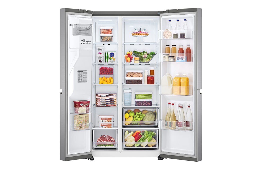 LG 635L Side by Side (Shiny Steel), Energiklasse E, Vann/isdispenser uten vanntilkobling, Smart Diagnosis™ , Front view with food, GSLV51PZXE, thumbnail 2