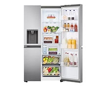 LG 635L Side by Side (Shiny Steel), Energiklasse E, Vann/isdispenser uten vanntilkobling, Smart Diagnosis™ , Front view with door open, GSLV51PZXE, thumbnail 4