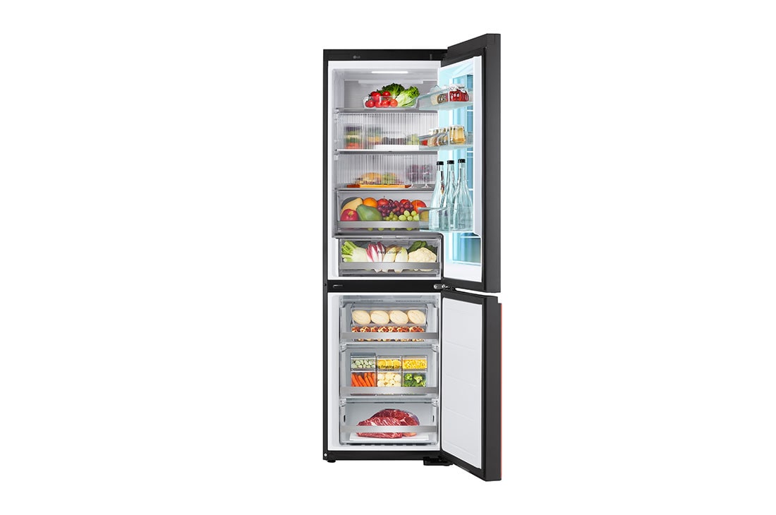 LG 186M 352L Kombiskap(Essence Black) - Energiklasse D, MoodUP™, InstaView™, Nature Fresh, Door Cooling+™ Smart Diagnosis™ med Wi-Fi, M-VB_Mood-Up_GC-V459QGWD_FrontOpen_On_Cover_Food, GBG719MDNN, thumbnail 2