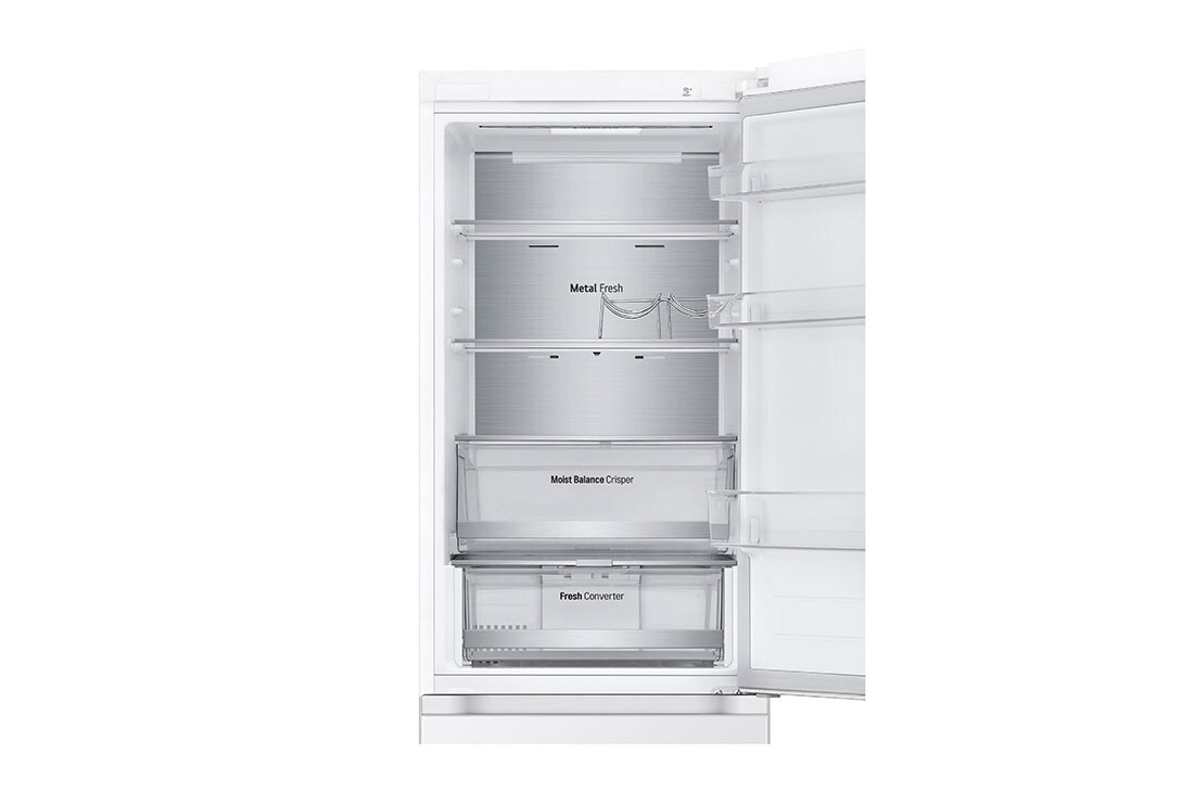 LG 1.86M 344L Kombiskap(Hvit) - Energiklasse D, Door Cooling™ og Smart Diagnosis™ med Wi-Fi, Top door open without food, GBV5150DSW, thumbnail 9