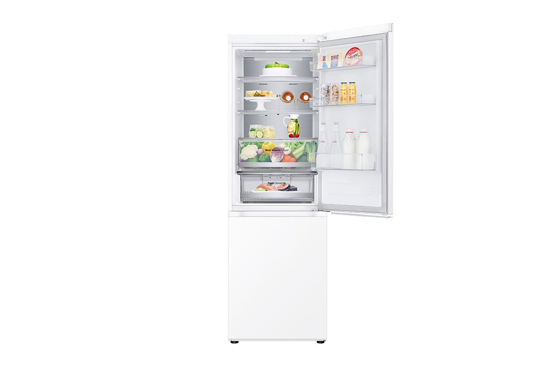 LG 1.86M 344L Kombiskap(Hvit) - Energiklasse D, Door Cooling™ og Smart Diagnosis™ med Wi-Fi, Front top door open with food, GBV5150DSW, thumbnail 10