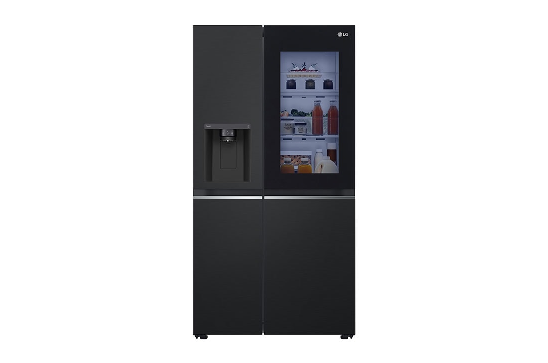 LG 635L InstaView™ Side by Side (Matte Black), Energiklasse E, Vann/isdispenser med vanntilkobling, Smart Diagnosis™ med Wi-Fi, front view , GSGV80EPLL