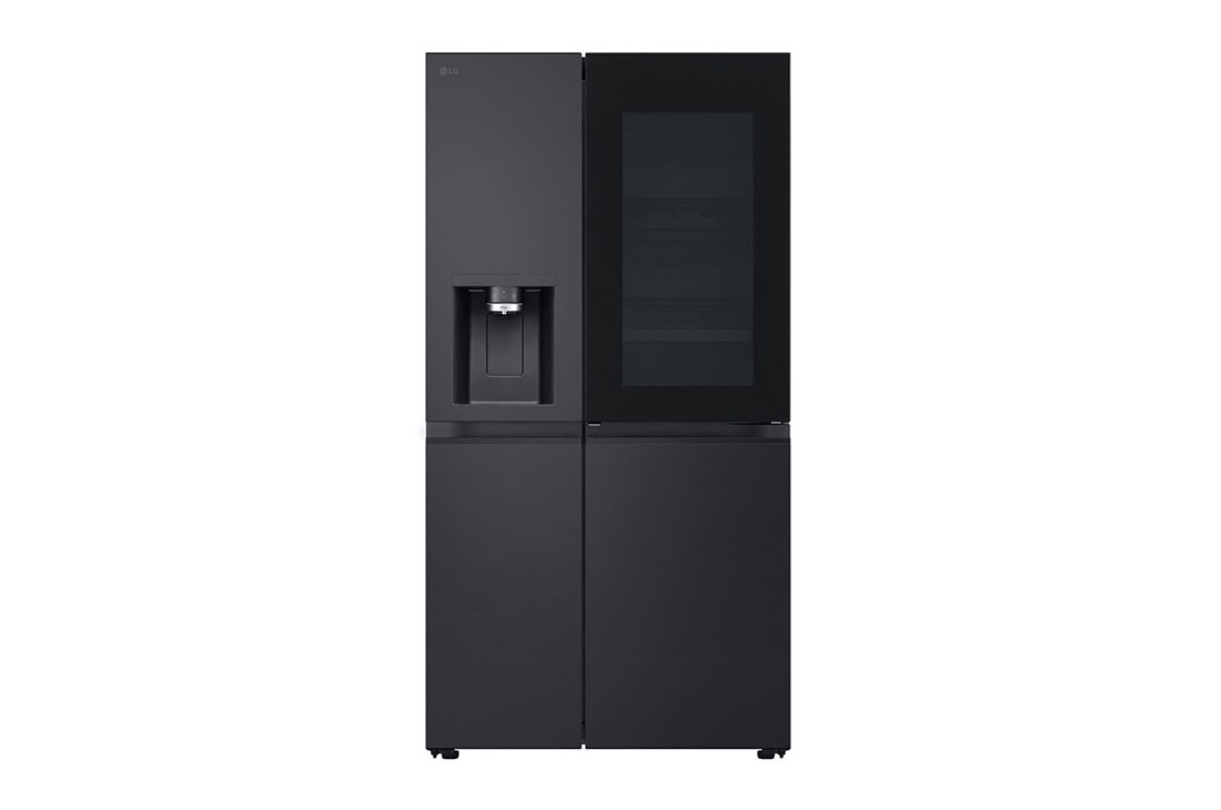LG 628L InstaView Door in Door™ Side by Side (Essence Black), Energiklasse D, Vann/isdispenser med vanntilkobling, Smart Diagnosis™ med Wi-Fi, front view, GSXE90EVAD, thumbnail 2